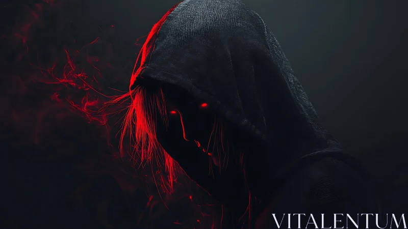 Mysterious hooded figure glowing with bold red energy.