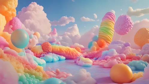 Volumetric pastel cloudscape with confectionary topology study.