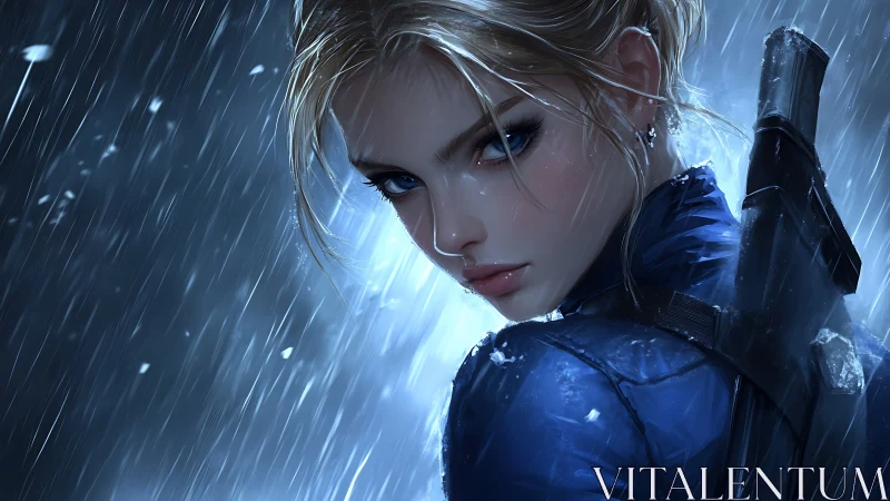 Steely-eyed rain-soaked agent locks on target in neon gloom