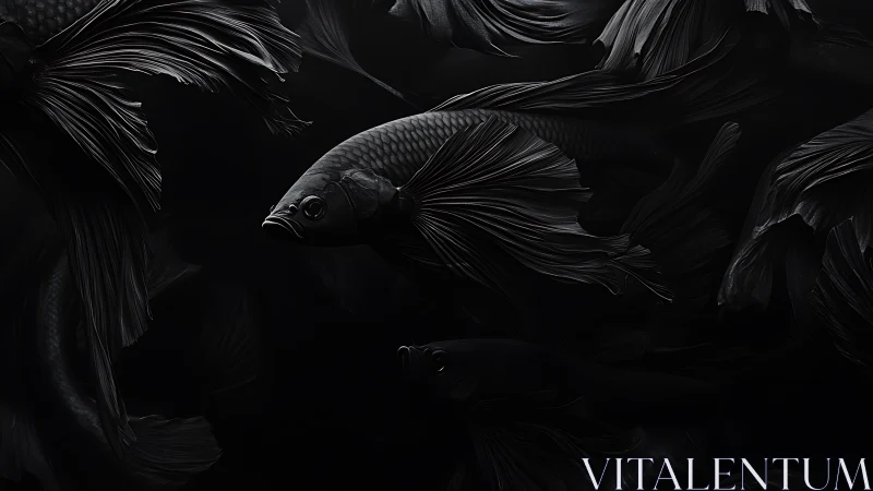 Monochrome betta fish forms in low key aquatic composition.