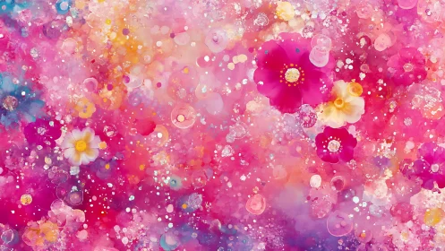 Digital floral bokeh field with saturated pink chromatic bloom.