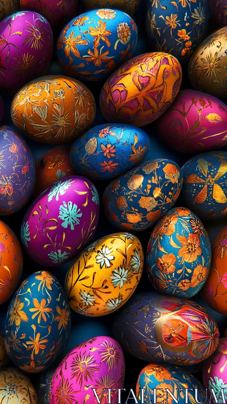 Gilded floral Easter eggs in a jubilant jewel-tone cascade.
