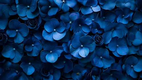 Blue Hydrangea Cluster Composition with Luminous Depth.