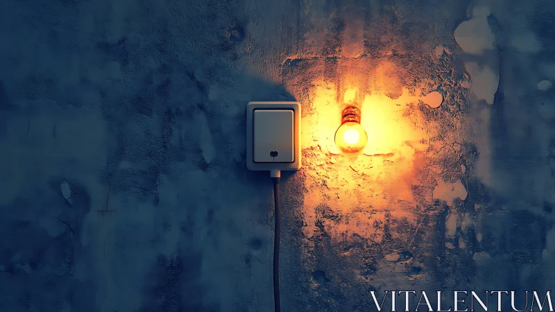 Digital painting of exposed bulb on textured concrete wall.