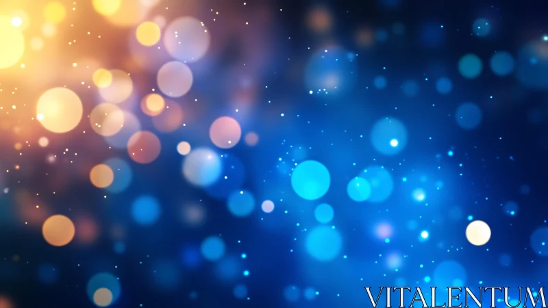 Vibrant bokeh light effect with blue and gold abstract background.