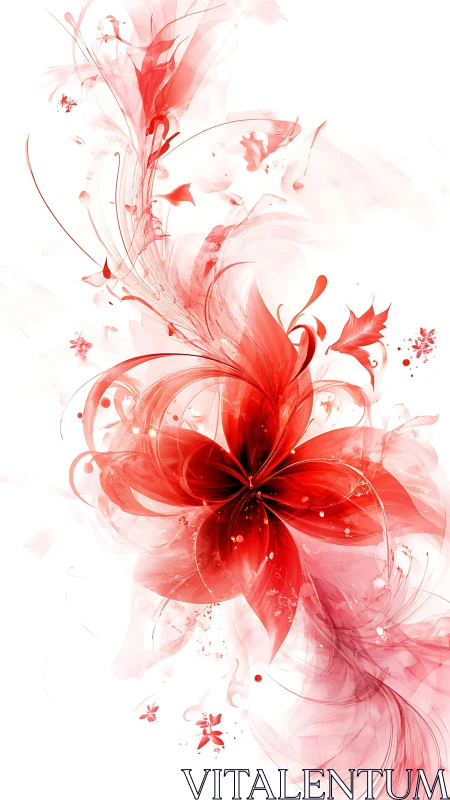 Red fractal floral bloom with translucent swirling petal streams