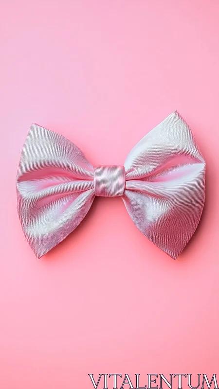 Pink satin bow centered on smooth pastel background.