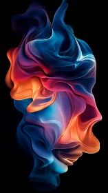 Digital painting of fluid dual-color abstract human profile.