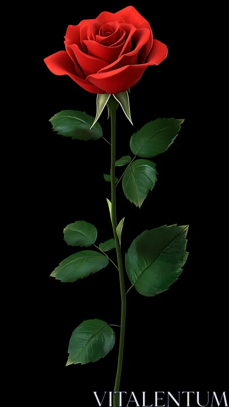 Crimson rose bloom against black backdrop. Botanical perfection.