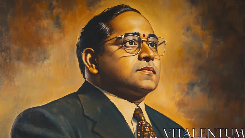 Formal portrait of suited man with glasses against warm backdrop