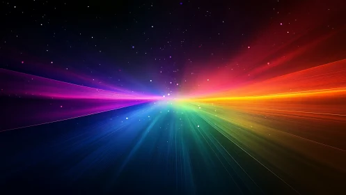 Spectrum light rays converging in deep space environment.