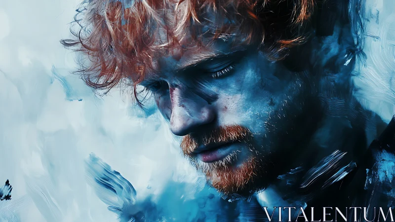 Expressive blue-toned male portrait in digital brushwork style.