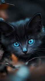 Black Cat with Luminous Blue Eyes: Feline Portrait Study.