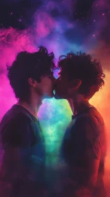 Neon Luminescent Silhouettes: Dual-Figure Chromatic Gradient Composition