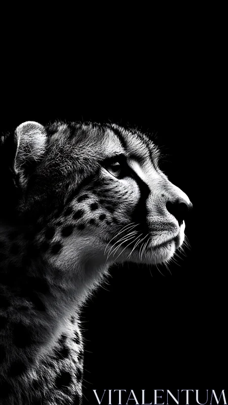 Monochrome cheetah profile sculpted by dramatic side light.