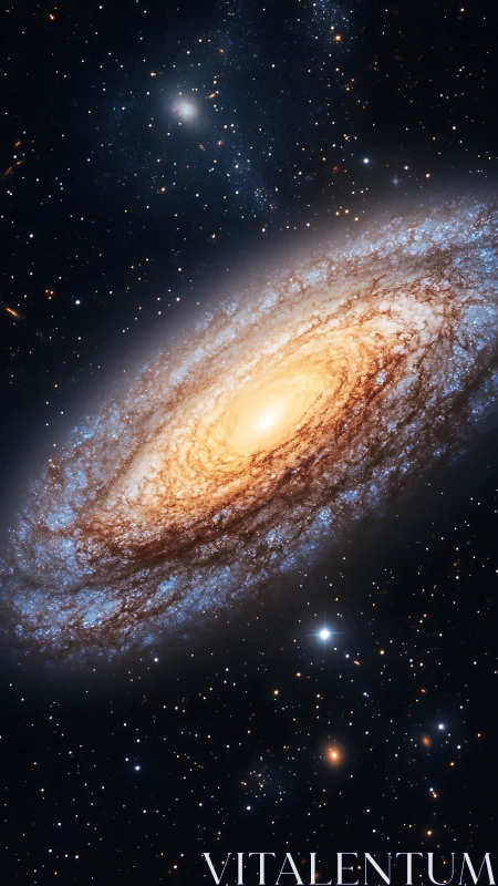 Spiral ember galaxy swirling through velvet starfields.