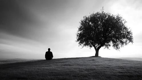 Quiet hillside moment beside a lone, sheltering tree.
