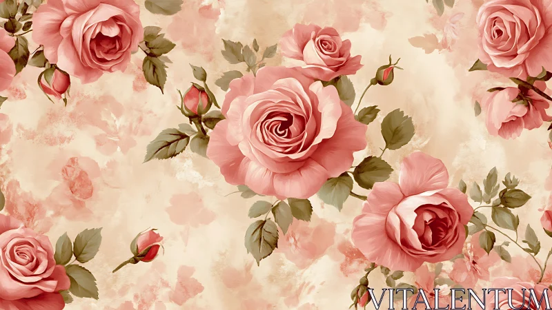 Roses bloom in watercolor whispers across vintage dreams