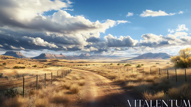 Rural dirt road across semi-arid plains toward distant mesas.