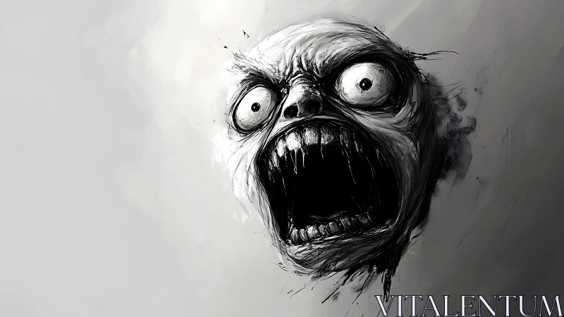 Haunting ink-sketched scream emerging from pale silence.