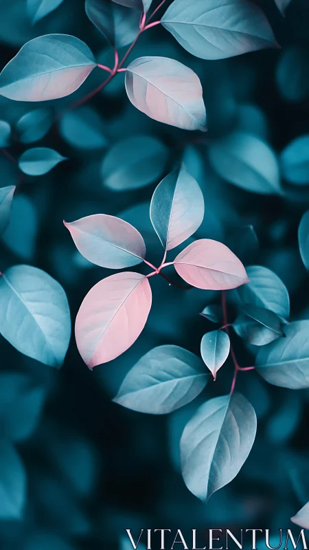 Selective focus on cyan foliage with pink duotone leaf accents