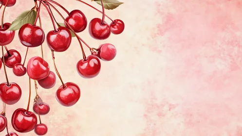 Crimson cherries cascade over a dreamy blush canvas of light.