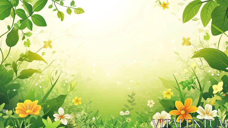 Lush Garden Bloom with Yellow Flowers and Verdant Foliage.