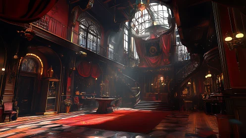 Crimson Theater Palace Where Shadows Dance With Theatrical Grandeur