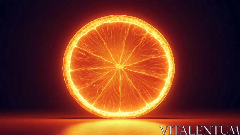 Glowing citrus slice is rendered with high-intensity rim lighting