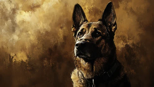 Steady eyed shepherd gazes ahead against warm rustic backdrop