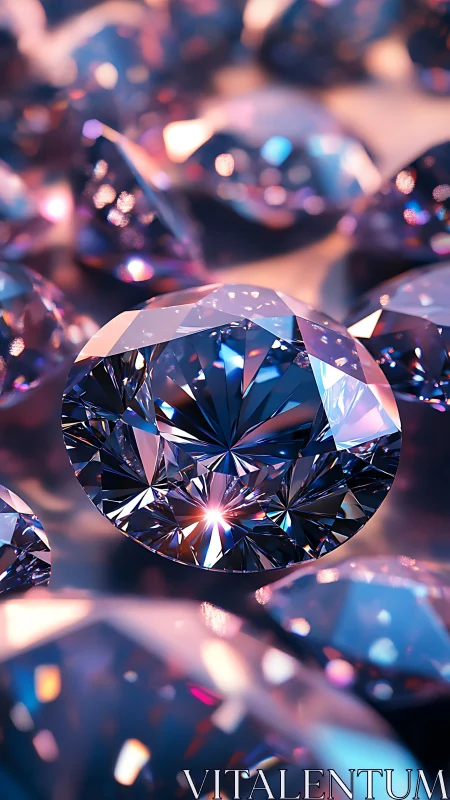 Cut diamond rendered in sharp focus among blurred gems