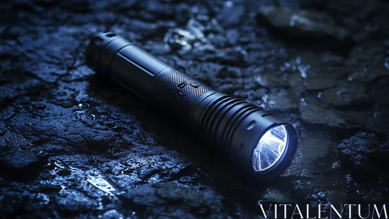 Tactical Flashlight Shining Through the Darkness.