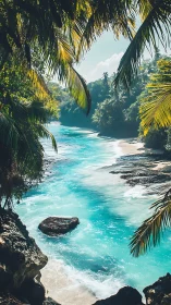 Tropical Coastal Cove Framed by Palm Fronds and Turquoise Waters