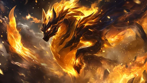 Volumetric fire-dragon entity rendered with dynamic swirling combustion