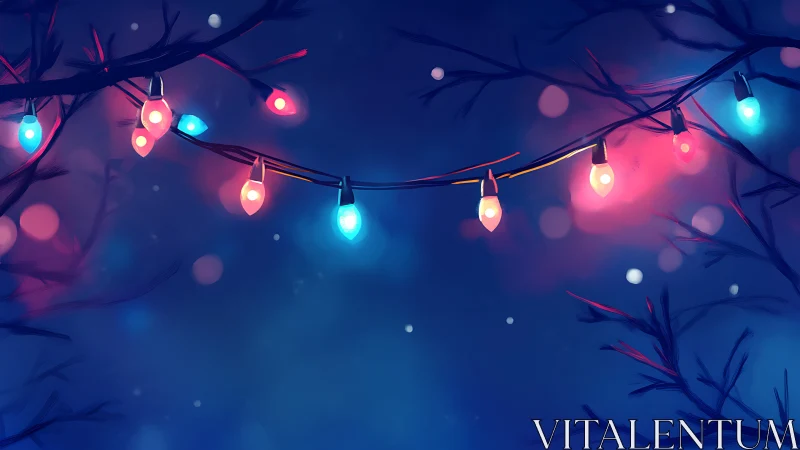 Cozy night sky glowing with dreamy winter string lights.
