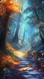 Forest Path Divided by Seasonal Light.