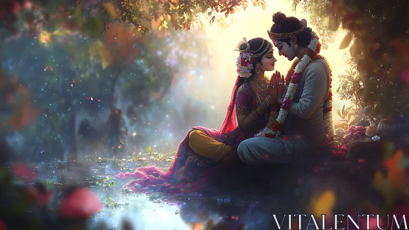 Indian Couple in Traditional Wedding Attire Under Glowing Light