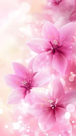 Pink flowers bloom with luminous sparkles in dreamy soft focus