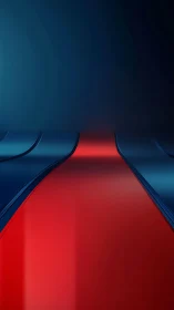 Curved red and blue glossy bands recede into dark space