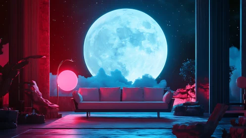 Neon moon parlor gazes into a colossal dreamlit sky.