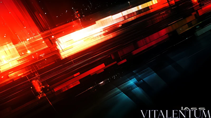 Abstract red and blue light streaks intersect on dark background