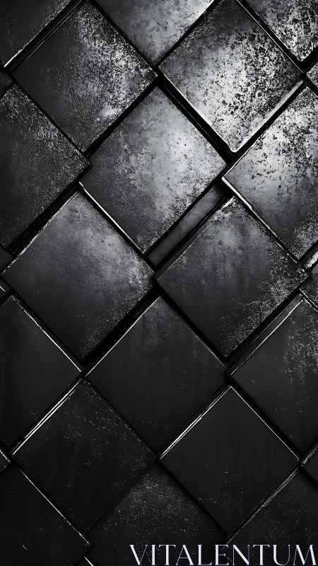 Textured black square tiles forming diagonal grid pattern.