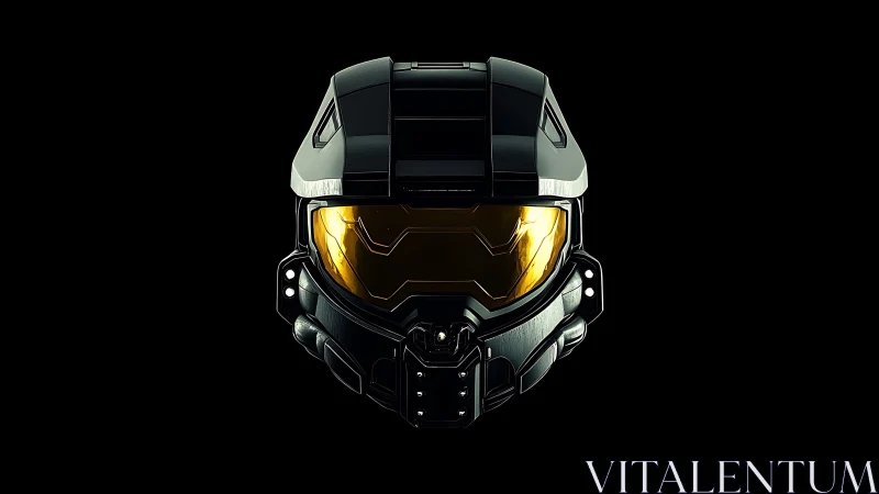 Futuristic sci fi helmet glowing with bold golden visor.