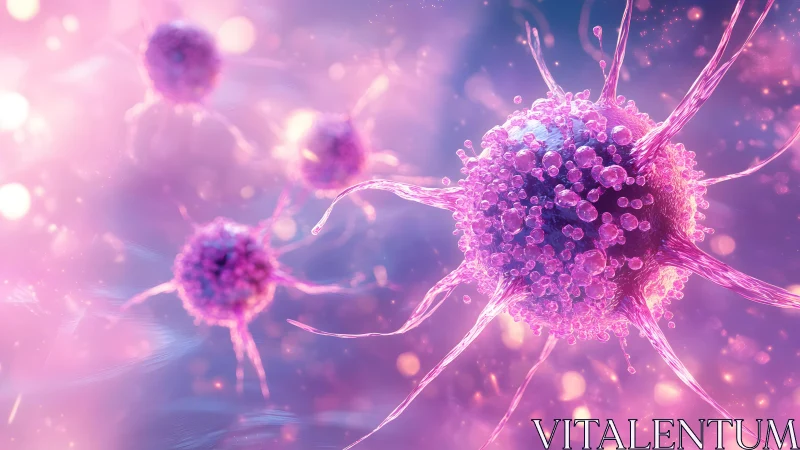 Close-up of Pink Virus Cells in Abstract Digital Art Style.