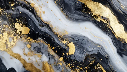 Abstract black and white marble texture with gold accents, modern style.