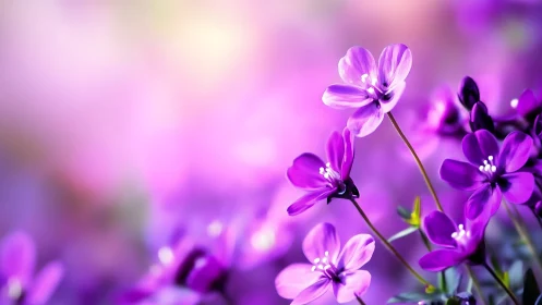 Purple flowers in soft focus field. Botanical study.