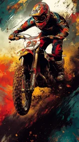 Motocross rider explodes through vivid paint-splashed chaos