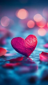 Neon Heart Form with Bokeh Luminescence: Digital 3D Rendering.