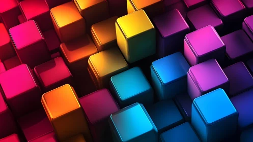 Colorful stacked cubes glowing with playful urban energy.