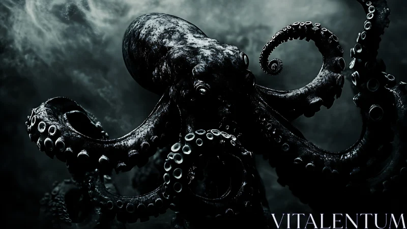 High-contrast deep-sea octopus rendered in cinematic chiaroscuro